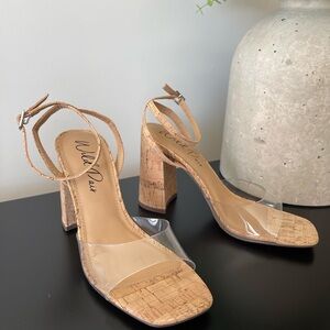 Wild Pair Cork Block Heels with Clear Strap